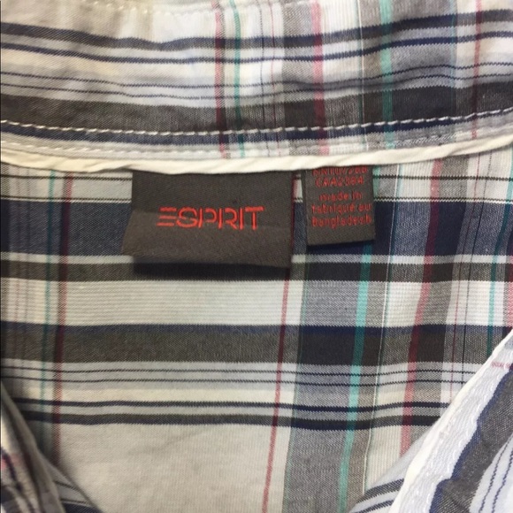 Esprit Men’s Short Sleeve Button Down Shirt Blue Grey Plaid L - Picture 11 of 11